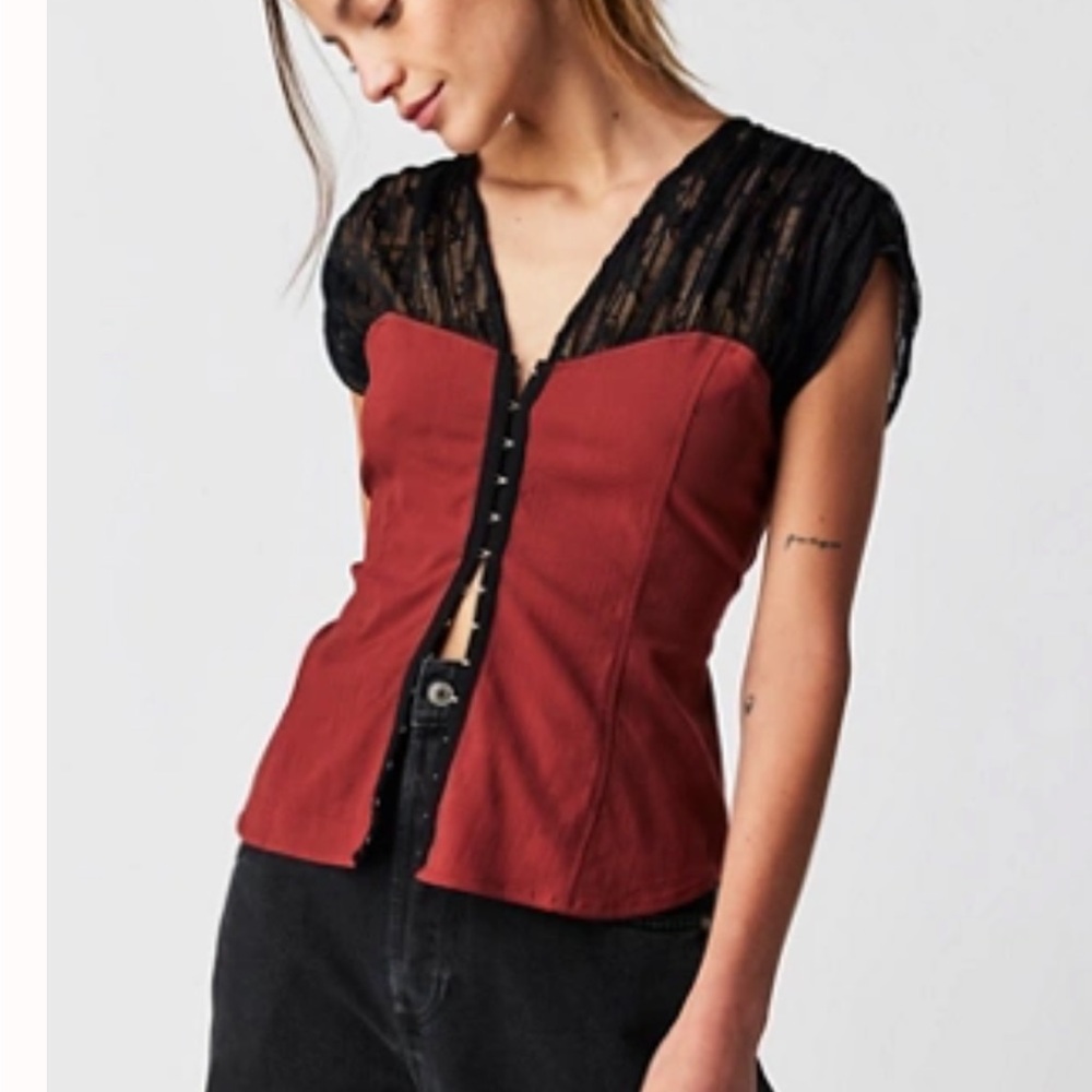 Free People Rumor has it Burgundy and Black Lace Top